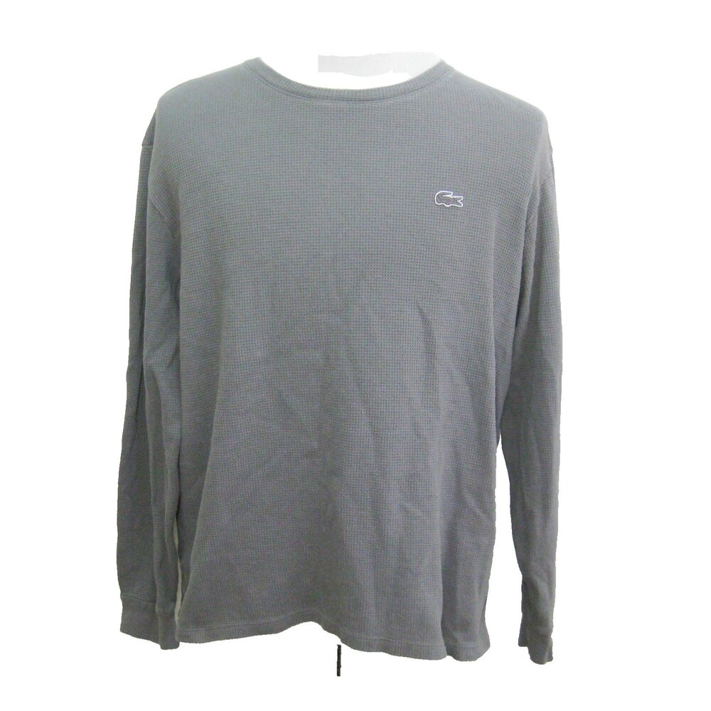 LACOSTE Men's Size XL Gray Long Sleeve Thermal Waffle Knit Sleep Shirt Sleepwear
